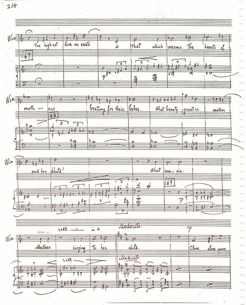 Alberto Bimboni, Winona, Act III, Final Scene (Death of Winona): Lullaby. Piano-Vocal Score, p. 214. Unpublished. Copy of holograph manuscript. The ICAMus Archive. Winona Piano-Vocal scan III-214 (1207x1500).jpg